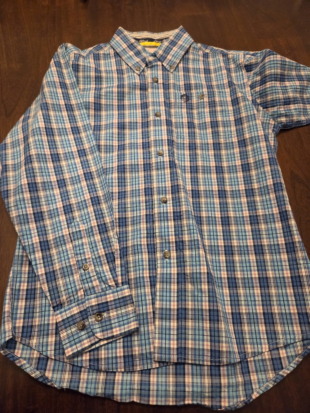 Wrangler Blue and Light Blue Plaid Button-Down Shirt
